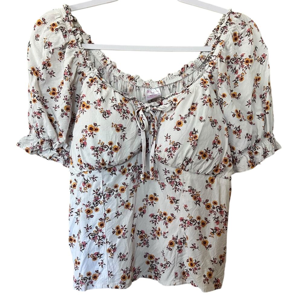 Baby Doll Top Crop Puff Sleeve Floral Y2K Smocking Milk Maid XXL No Boundaries